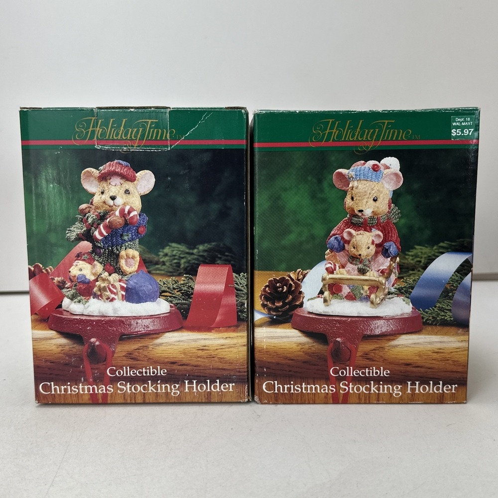 Vintage Holiday Time Christmas Collectible Stocking Holder Lot Mouse Sled Candy